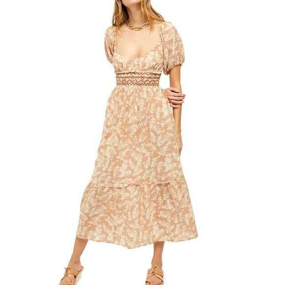 Free People Dresses & Skirts - NEW Free People Midi Beige Floral Prairie Dress M